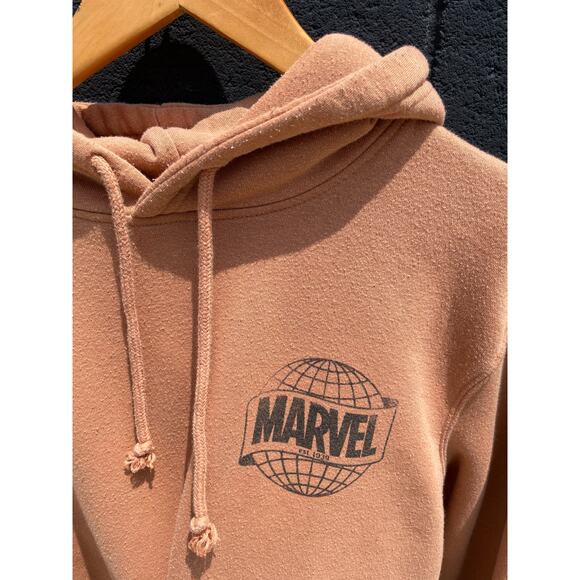 Marvel Hoodie Brown Globe Logo Superheroes Unisex M - Picture 3 of 5